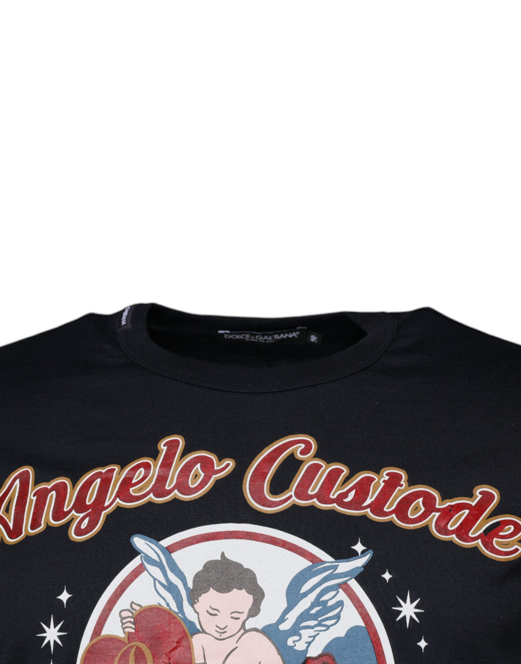 T-shirt Dolce & Gabbana en coton bleu avec imprimé d'ange à manches courtes, style décontracté et graphique.
