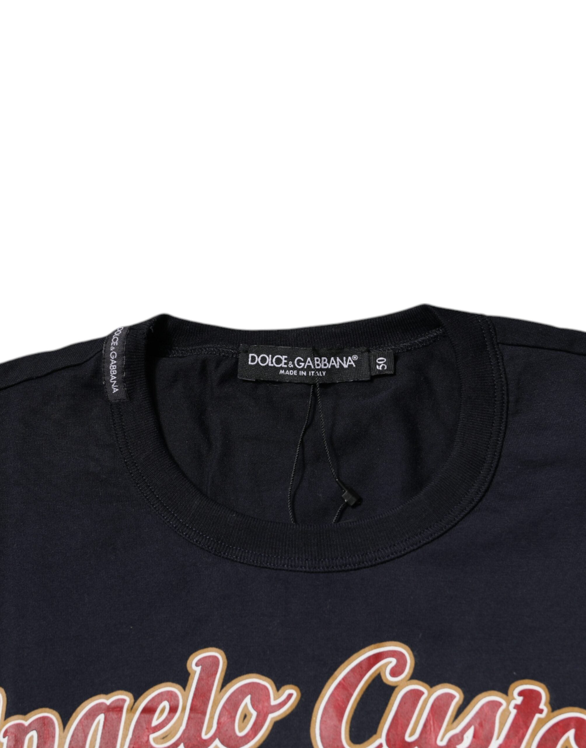 T-shirt à manches courtes Dolce & Gabbana en coton bleu avec imprimé d'ange, style décontracté et design élégant.