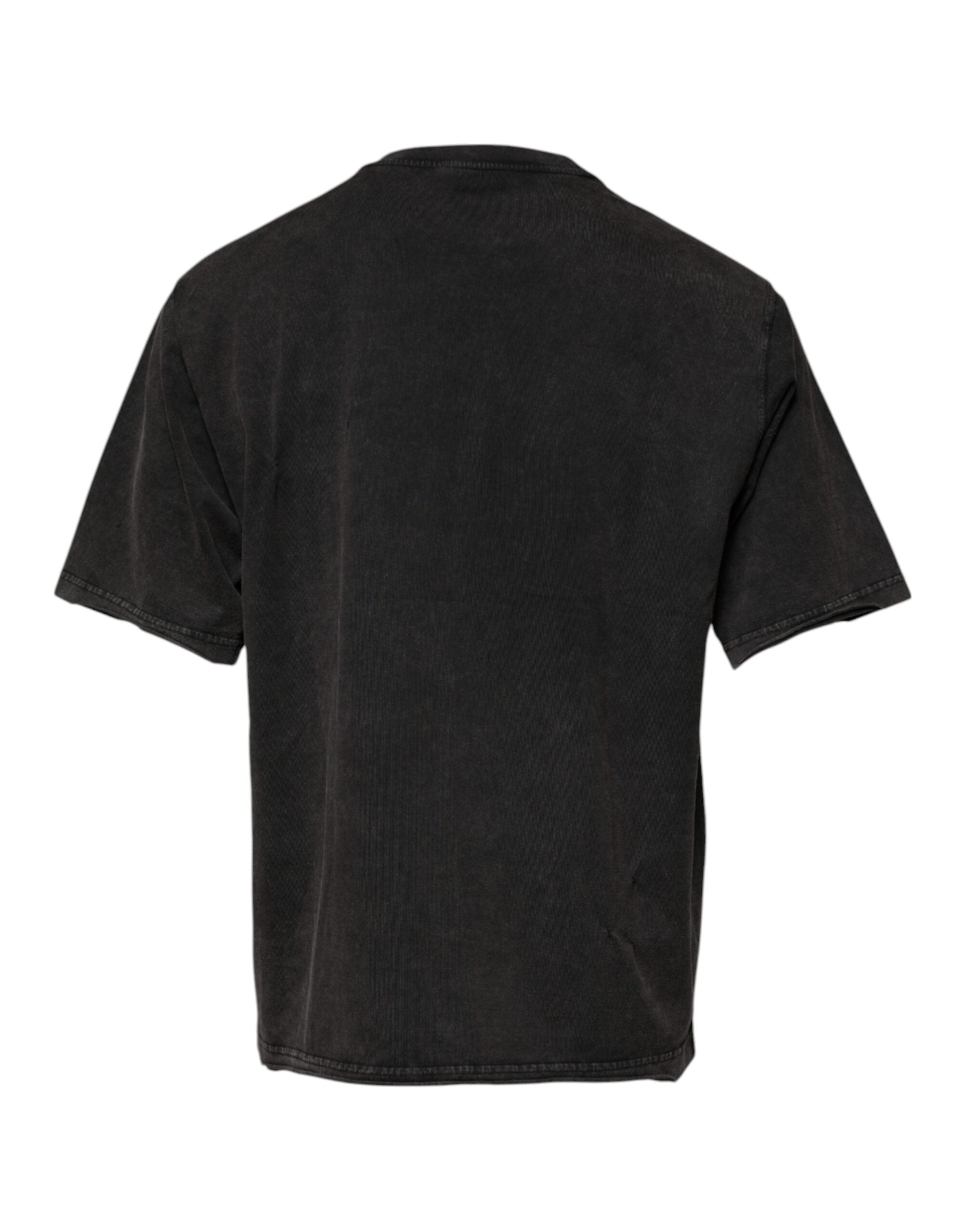 T-shirt en coton gris à imprimé léopard Dolce & Gabbana avec col rond, mode décontractée et élégante.