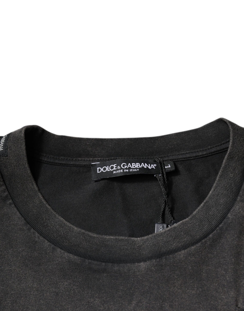 T-shirt en coton gris à motif léopard Dolce & Gabbana, col rond, style décontracté et tendance.