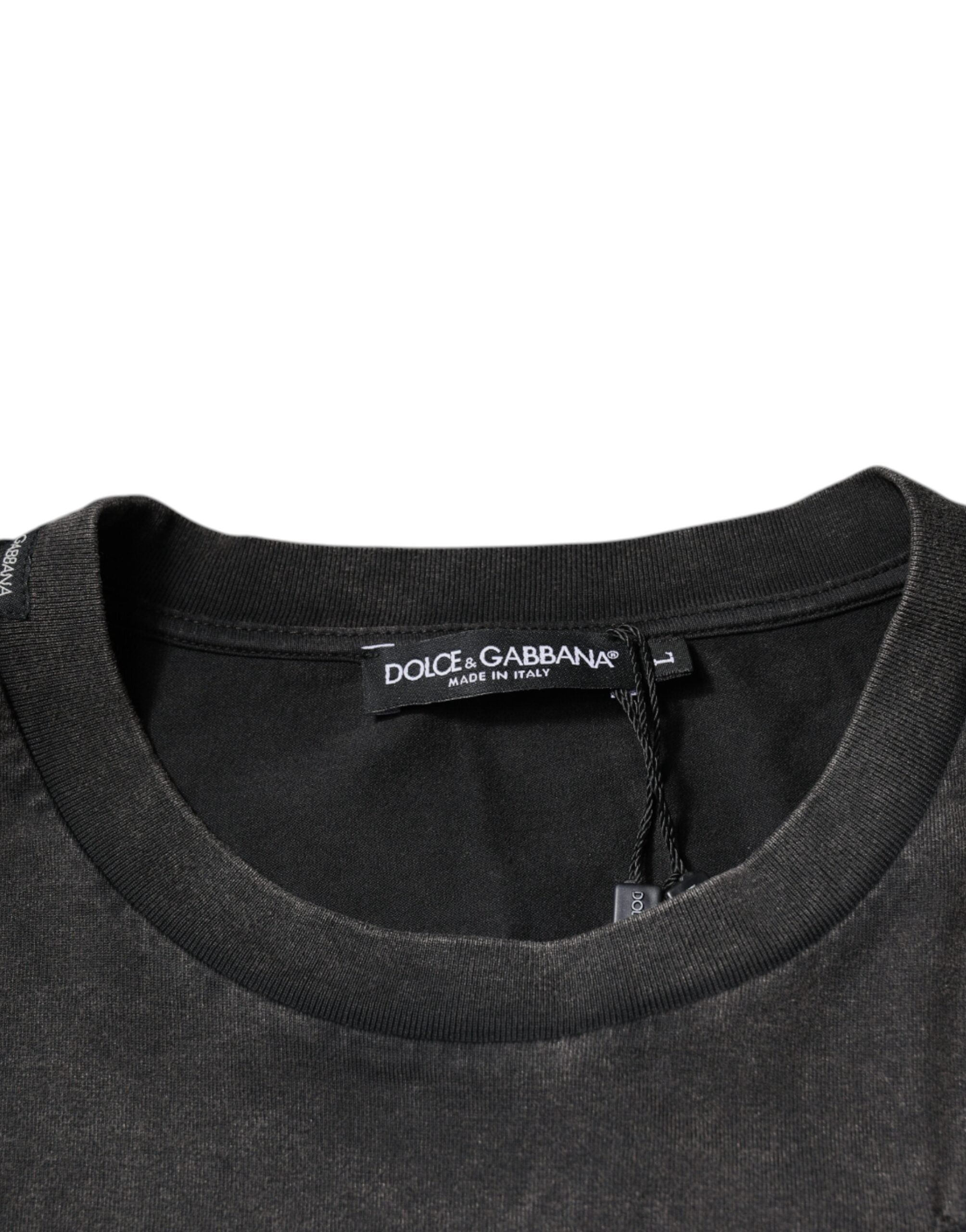 T-shirt en coton gris à motif léopard Dolce & Gabbana, col rond, style décontracté et tendance.