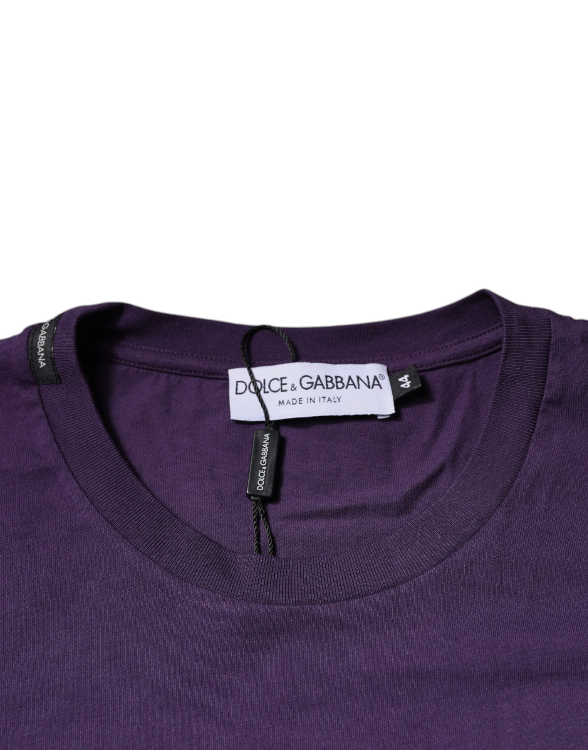 T-shirt à manches courtes en coton violet Dolce & Gabbana avec col rond, vue de face.