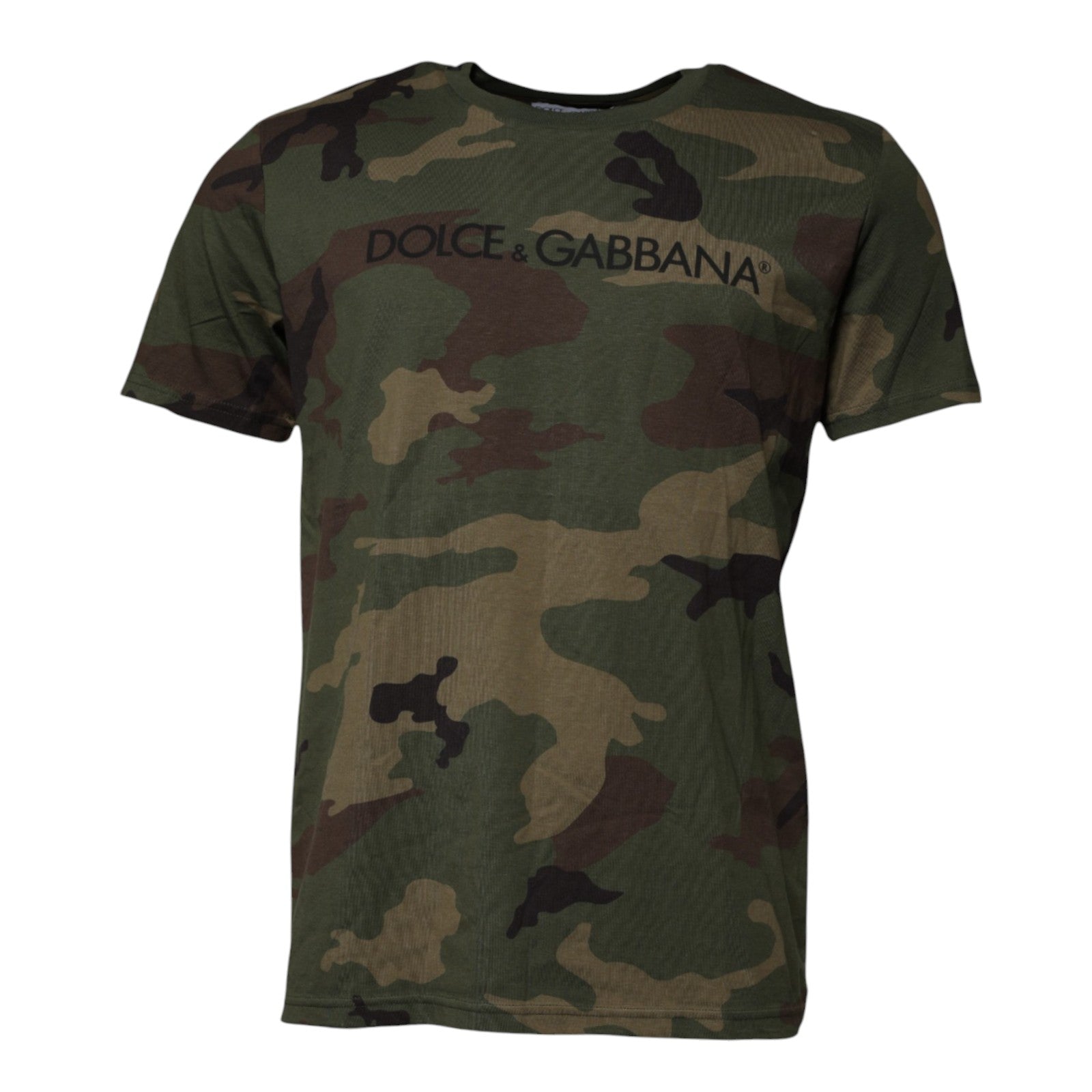 T-shirt à col rond en coton camouflage multicolore Dolce & Gabbana, design tendance et style décontracté.