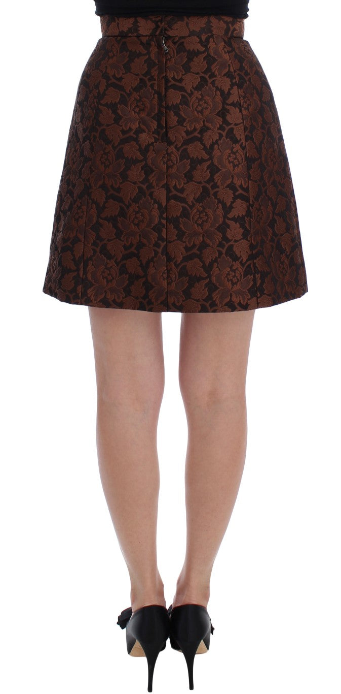 Jupe mini bouffante en brocart floral marron de Dolce & Gabbana, tendance élégante et sophistiquée.