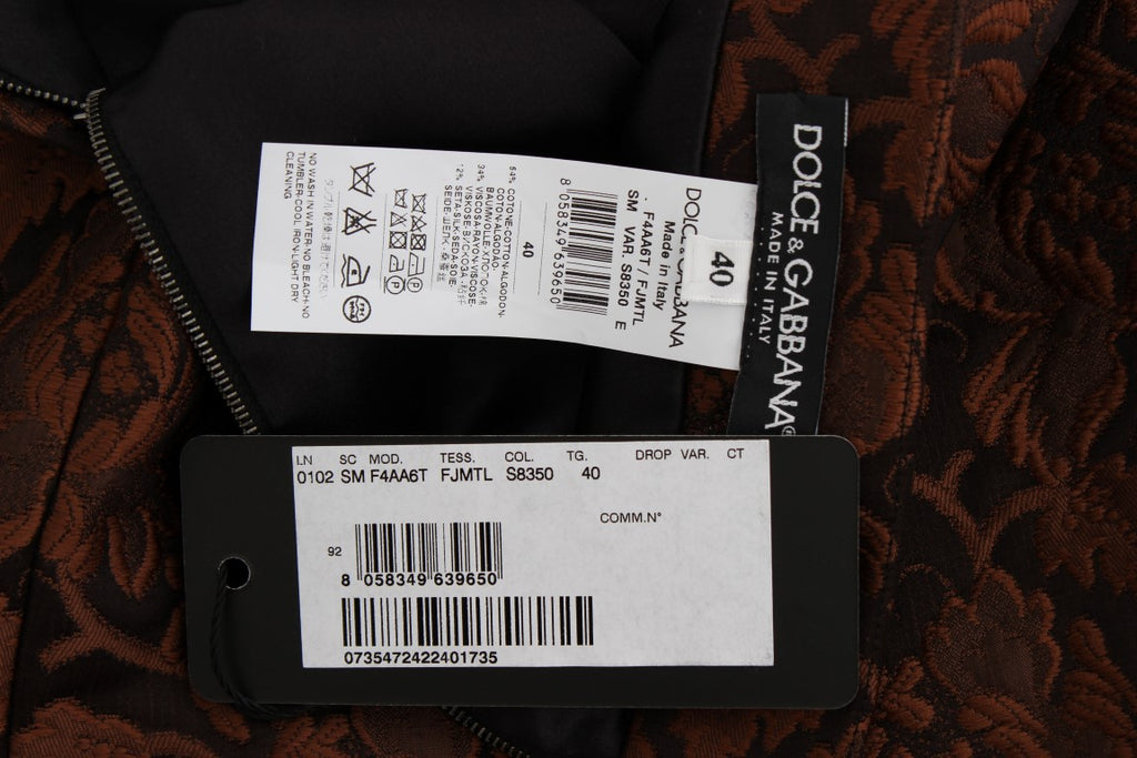 Mini jupe à motif floral en brocart marron de Dolce & Gabbana, coupe bubble, élégante et tendance.