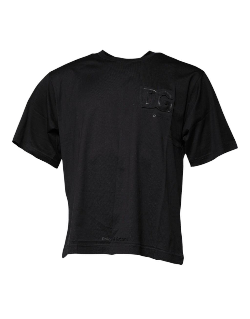 T-shirt en coton noir Dolce & Gabbana avec logo DG imprimé, col rond, style décontracté et moderne.