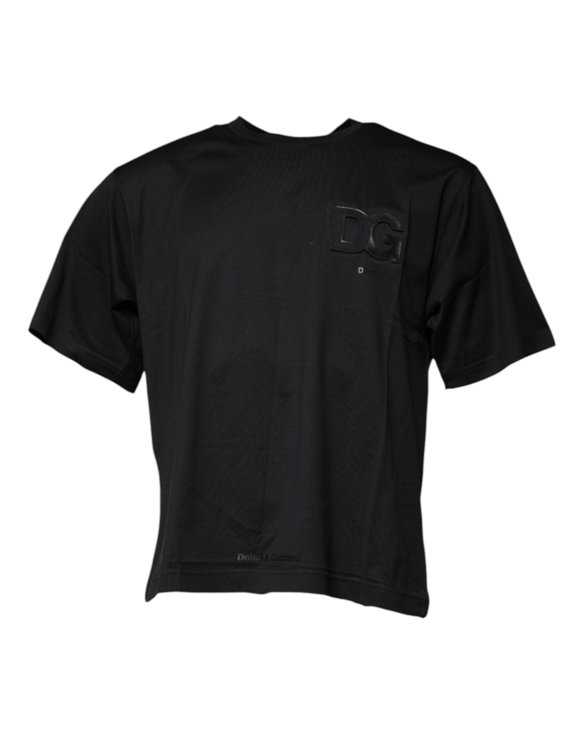 T-shirt en coton noir Dolce & Gabbana avec logo DG imprimé, col rond, style décontracté et moderne.