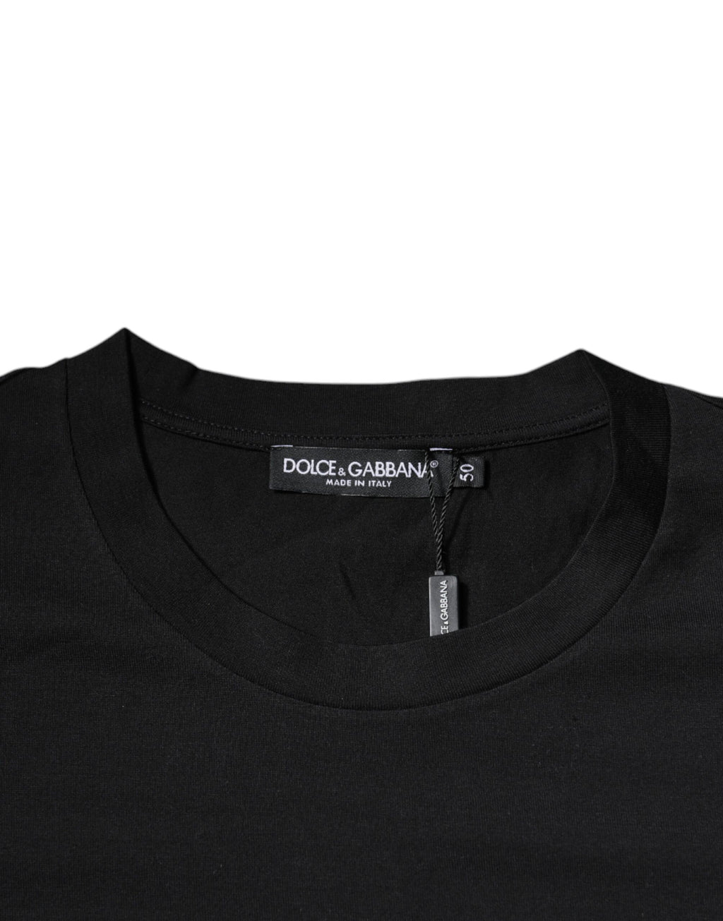 T-shirt en coton noir Dolce & Gabbana avec logo DG imprimé, col rond et design élégant visible sur l'image.