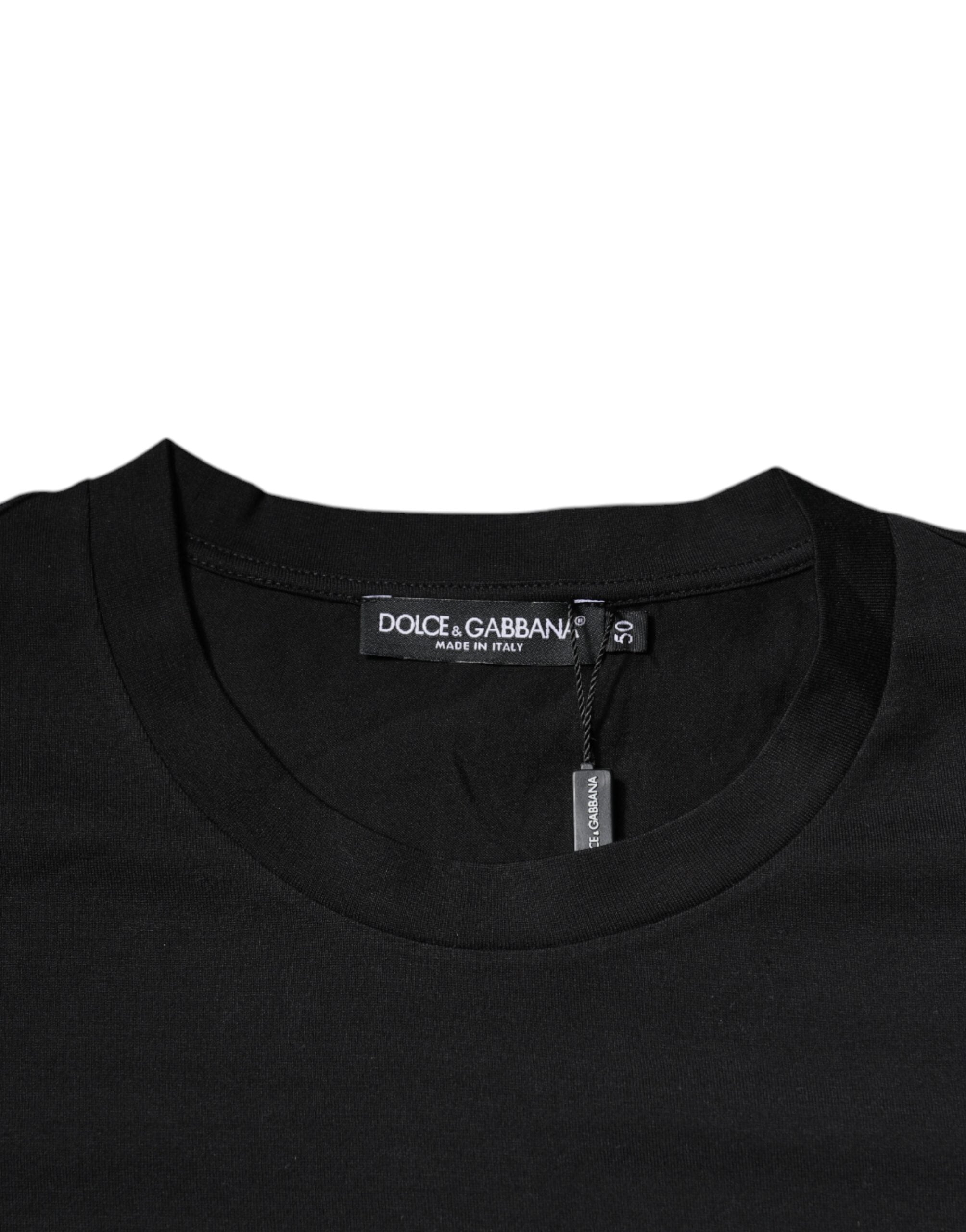 T-shirt en coton noir Dolce & Gabbana avec logo DG imprimé, col rond et design élégant visible sur l'image.