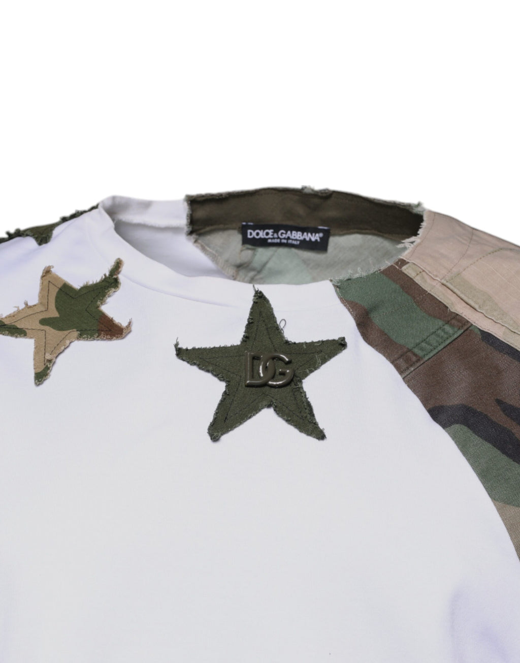 T-shirt blanc camouflage en coton de Dolce & Gabbana avec col rond, style décontracté et design moderne.