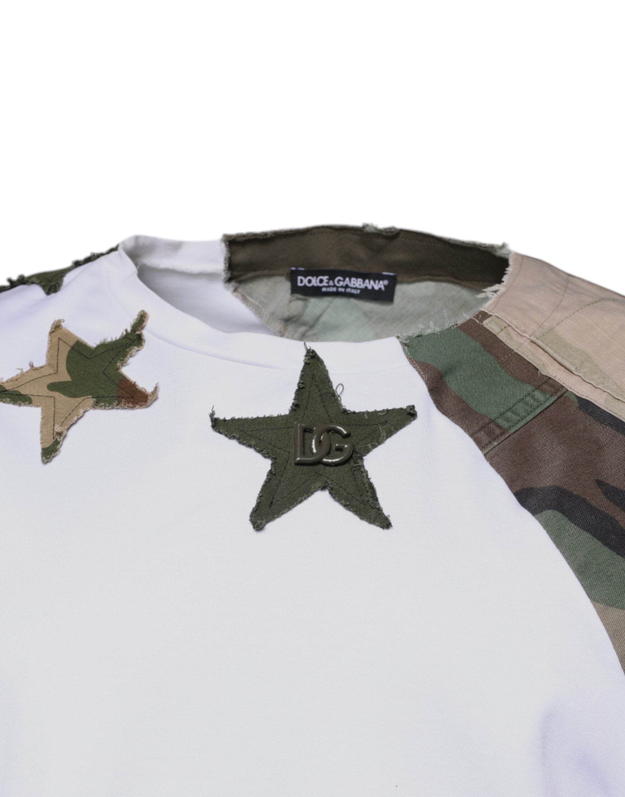 T-shirt blanc camouflage en coton de Dolce & Gabbana avec col rond, style décontracté et design moderne.
