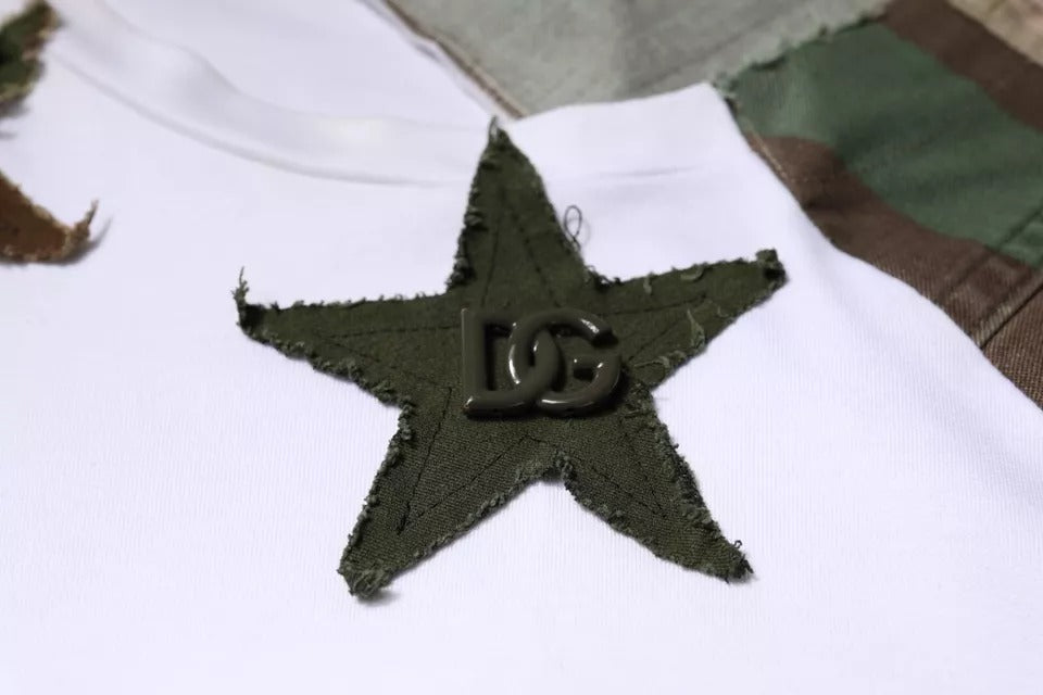 T-shirt blanc à motif camouflage en coton de Dolce & Gabbana, col rond, style décontracté et moderne.