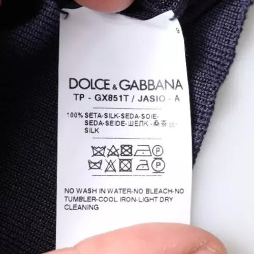 T-shirt polo Dolce & Gabbana marine bleu foncé avec motif de cheval marin et col pour homme.