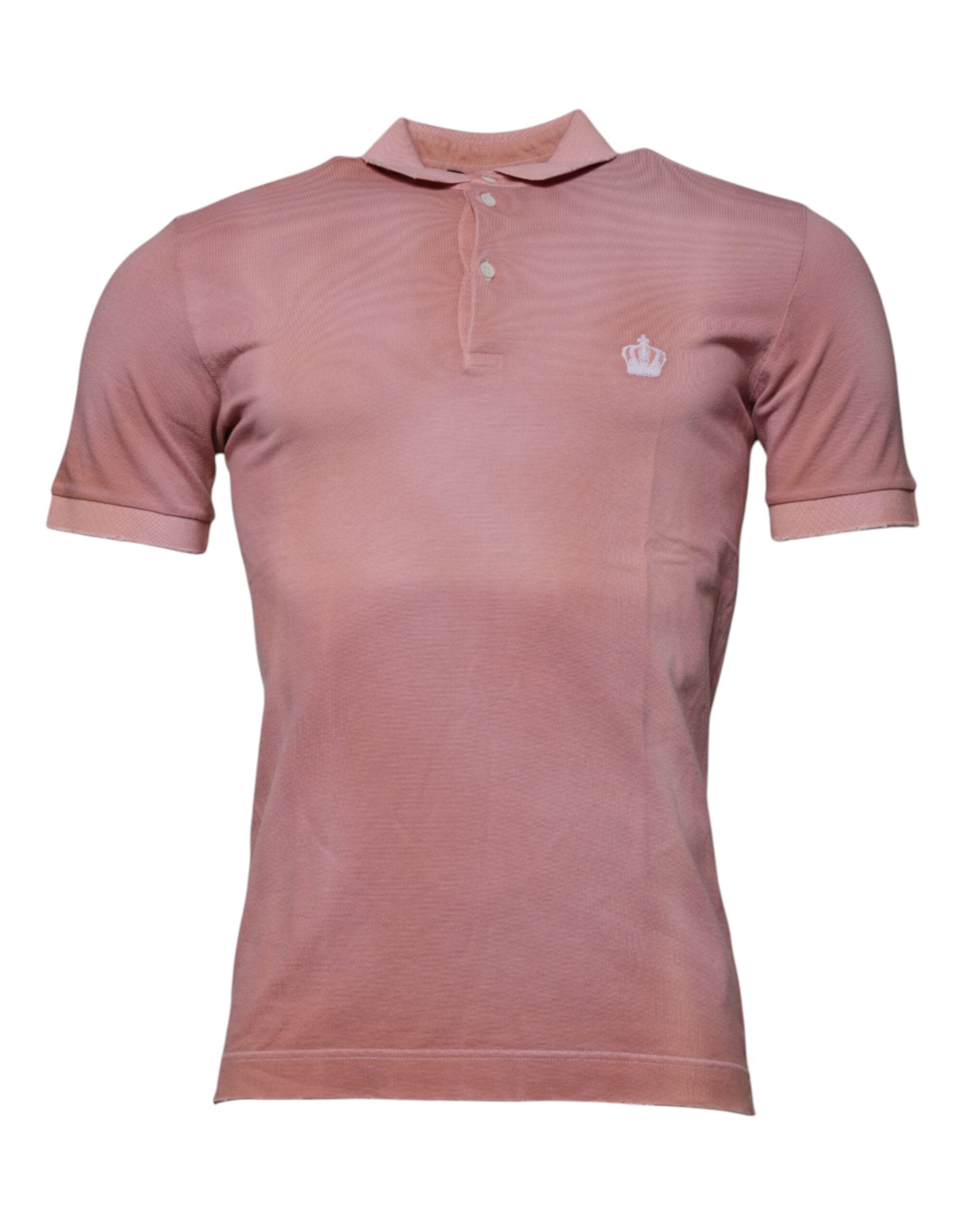 T-shirt polo à manches courtes rose avec col et couronne Dolce & Gabbana, élégant et tendance.