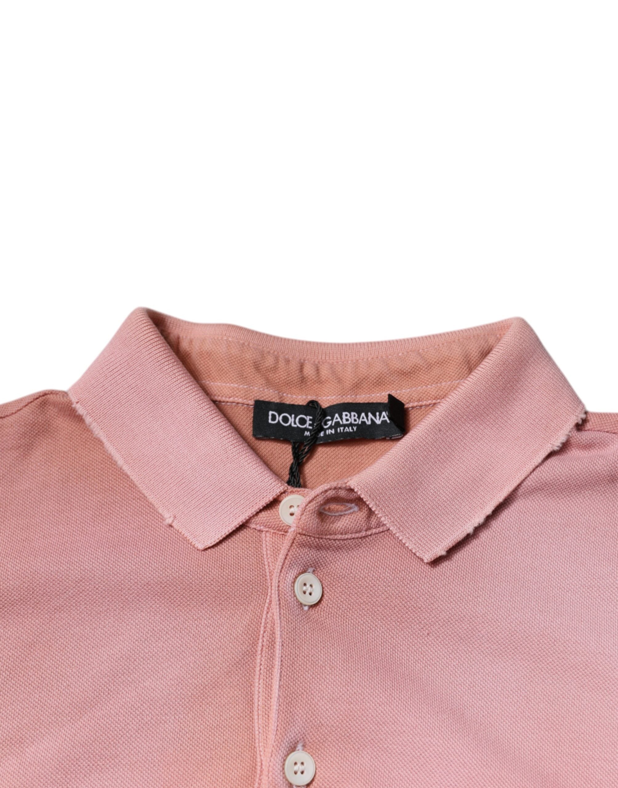 T-shirt polo à manches courtes rose Dolce & Gabbana avec col et motif couronne, en coton élégant.