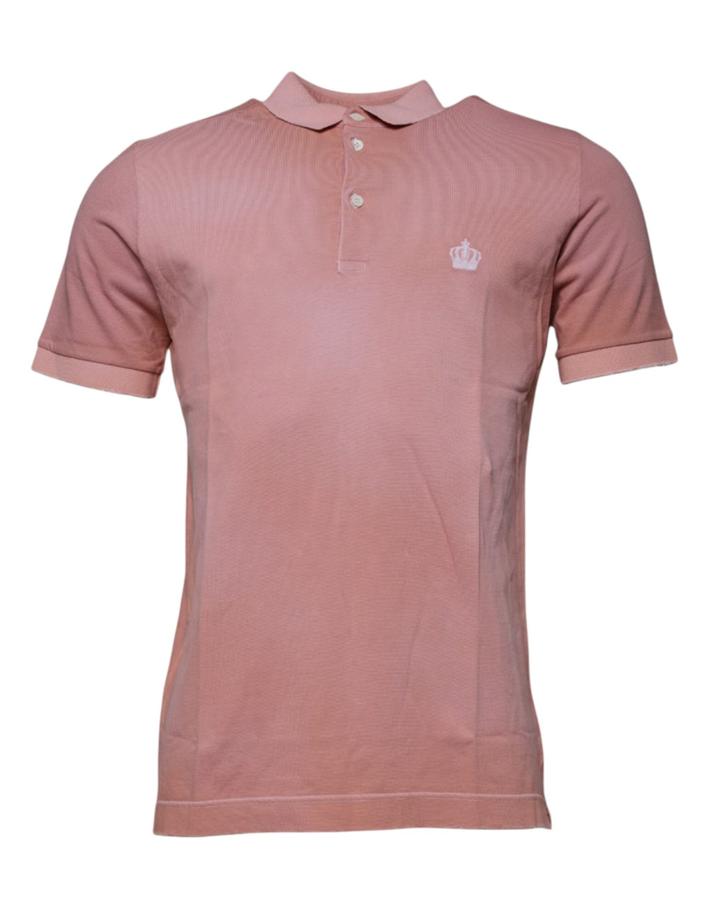 T-shirt Polo à manches courtes rose Dolce & Gabbana avec col à broderie couronne, vue de face.