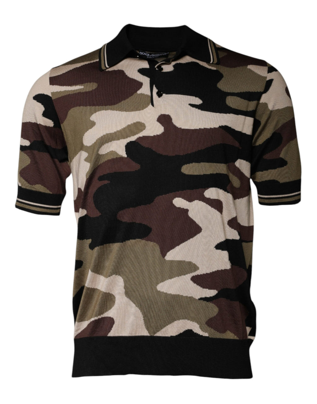 Polo à col en coton Dolce & Gabbana multicolore avec motif camouflage, adapté pour un style décontracté et élégant.