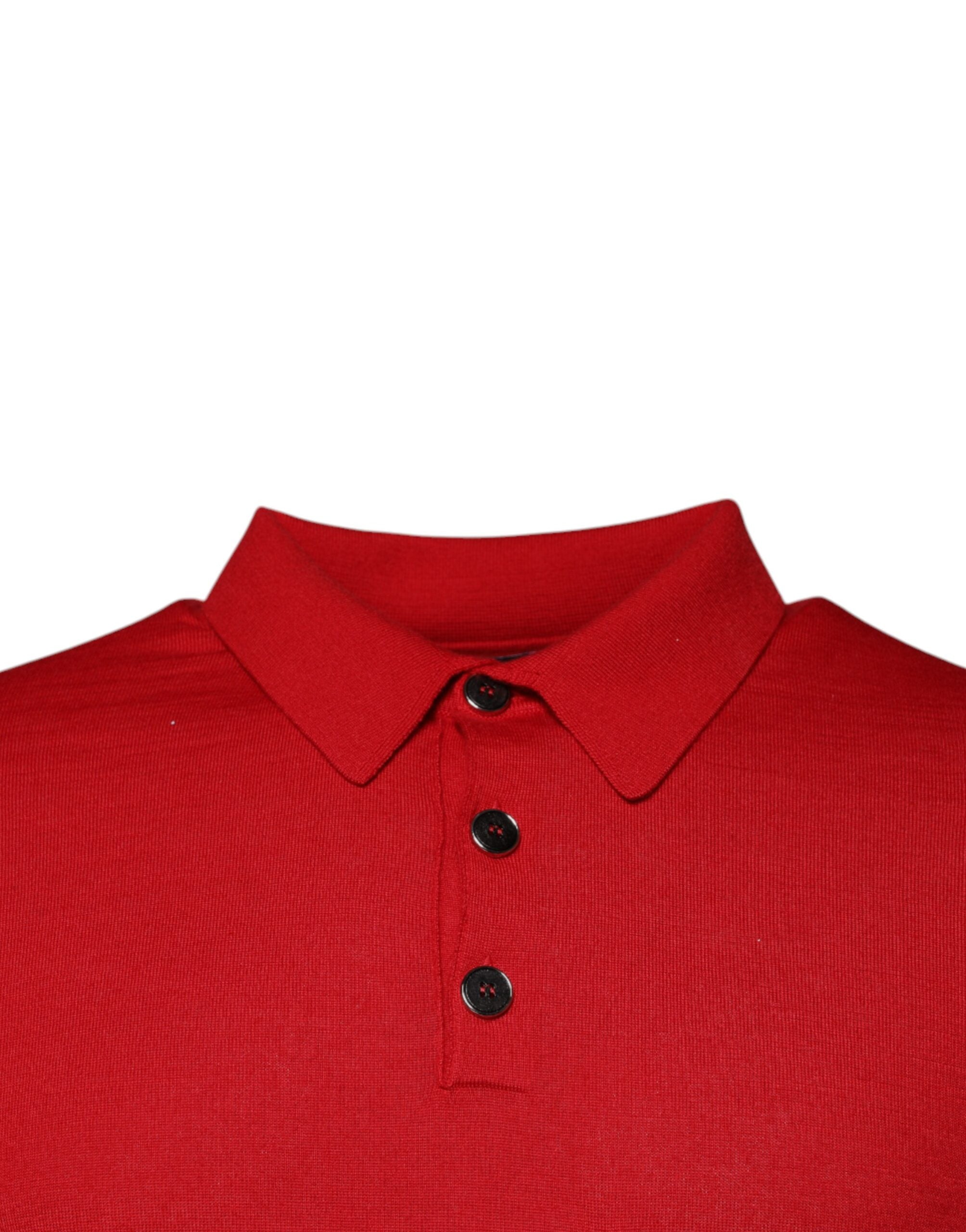Pull en cachemire rouge Dolce & Gabbana avec col, vue de face, doux et élégant, idéal pour un style chic.
