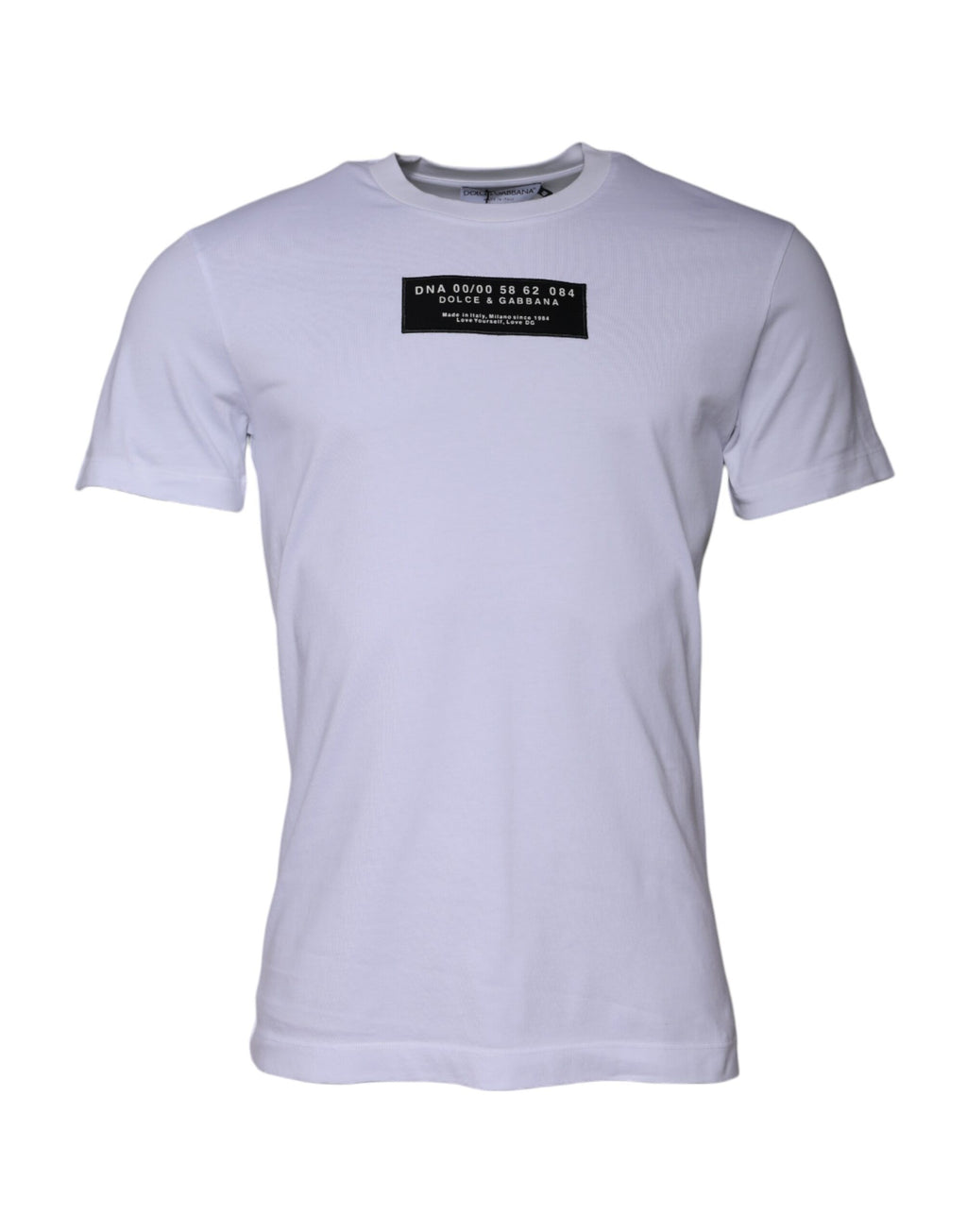 T-shirt blanc en coton avec logo imprimé de Dolce & Gabbana, col rond, style décontracté et moderne.