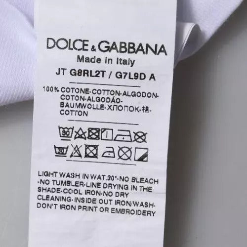 T-shirt en coton blanc Dolce & Gabbana avec logo imprimé, col rond et style décontracté.