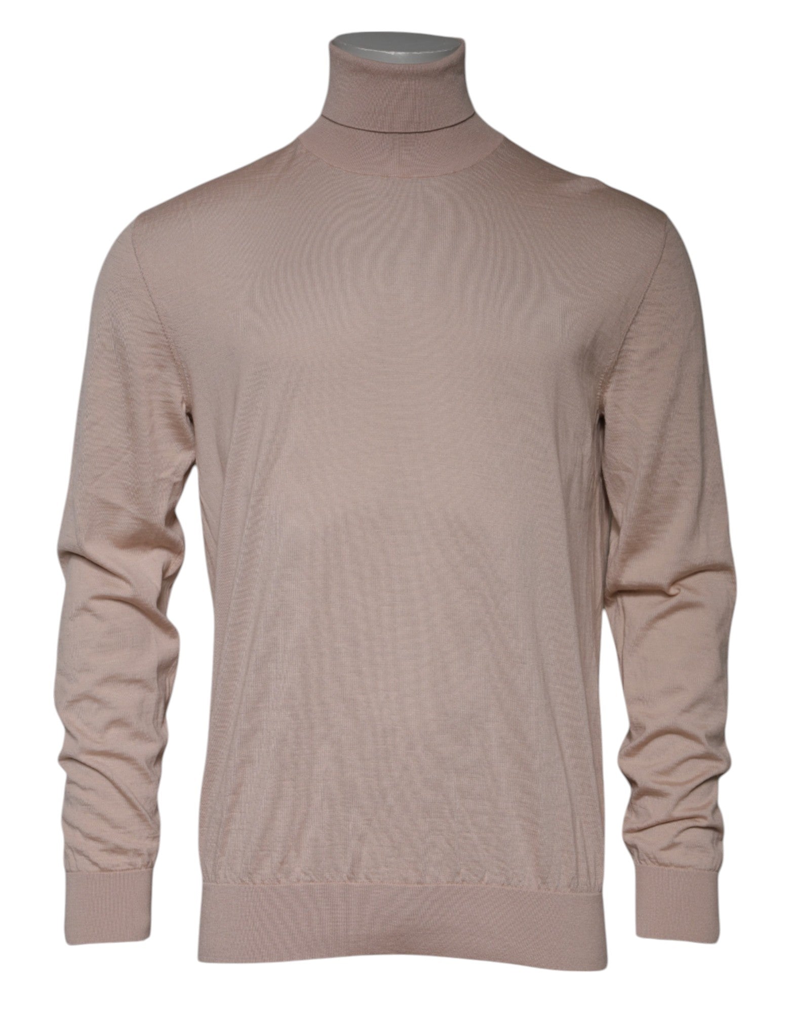 Pull en cachemire beige Dolce & Gabbana à col roulé, douceur et élégance avec finition fine.
