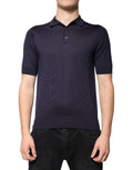 Polo en soie bleue Dolce & Gabbana avec col et manches courtes, élégant et léger pour un style sophistiqué.
