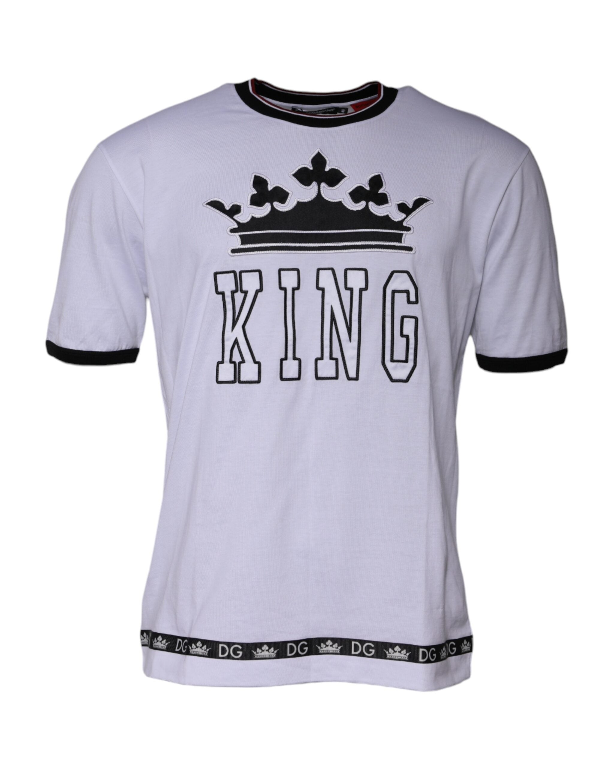 T-shirt à manches courtes en jersey blanc Dolce & Gabbana avec col rond, vue de face.