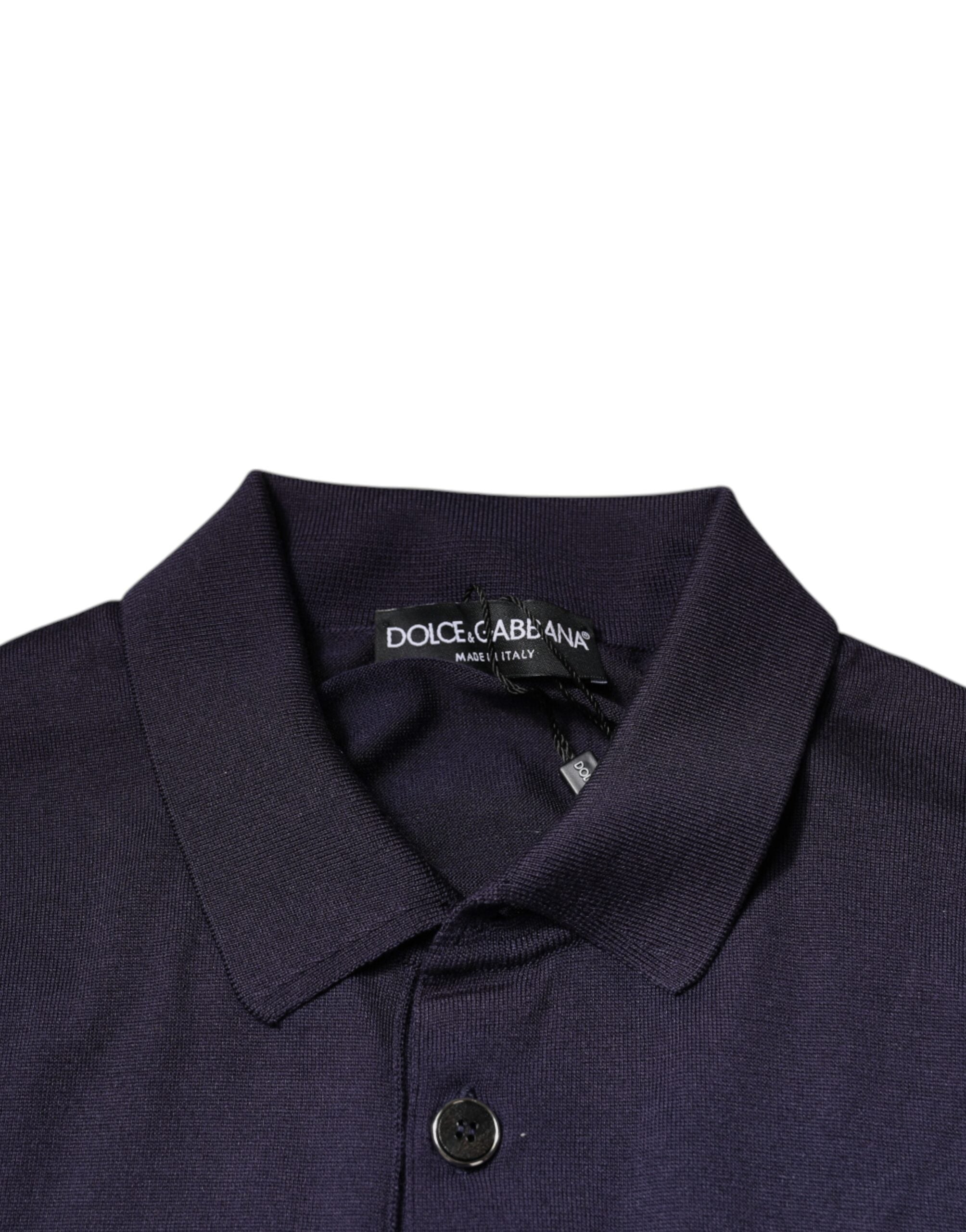 Polo Dolce & Gabbana en soie bleue à col et manches courtes, élégant et confortable, pour un style sophistiqué.