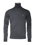 Pull à col roulé gris en laine Dolce & Gabbana avec logo, détail visible, élégant et chaud pour l'hiver.