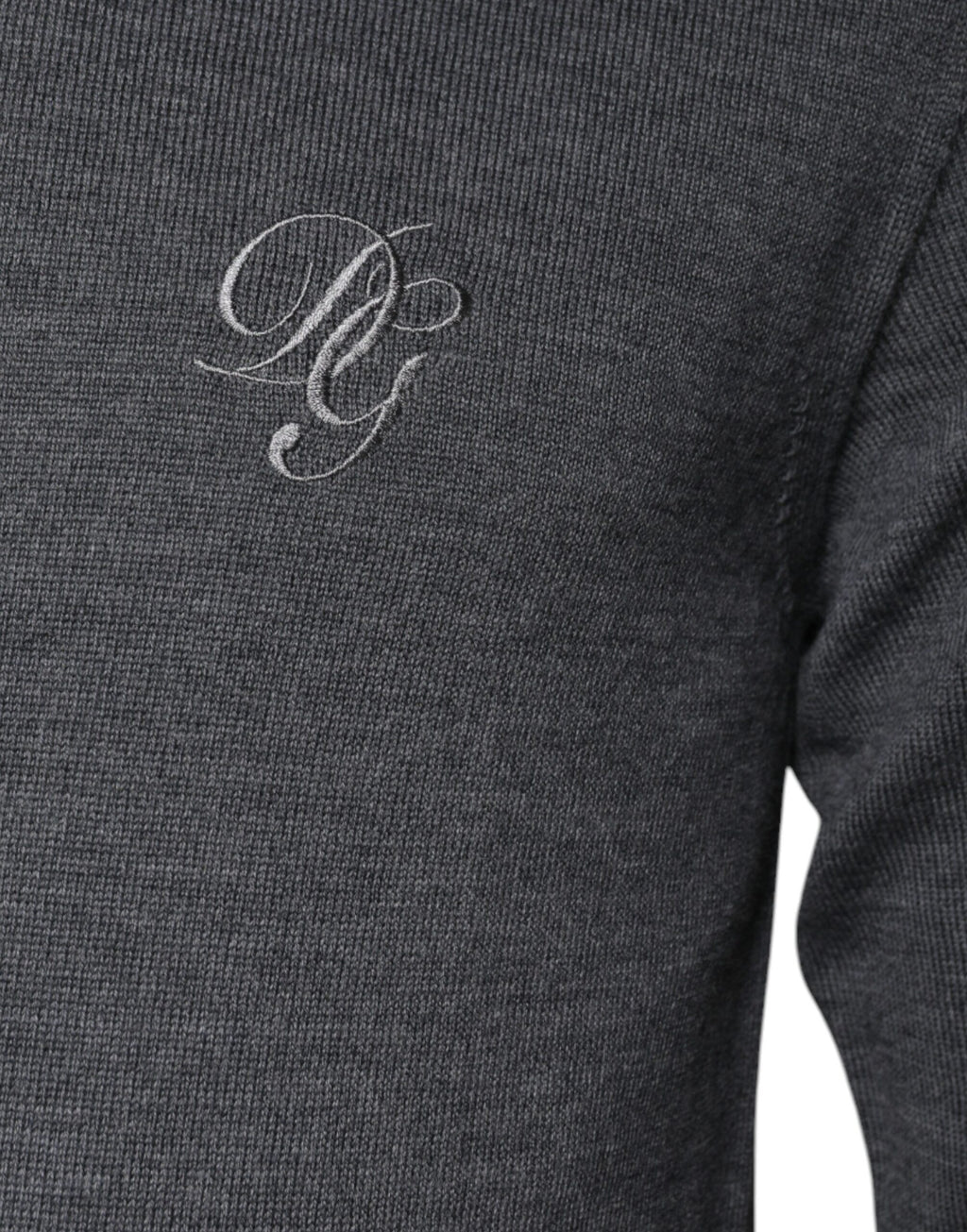 Pull-over en laine grise Dolce & Gabbana avec logo, col roulé, pull-over élégant pour femme ou homme.