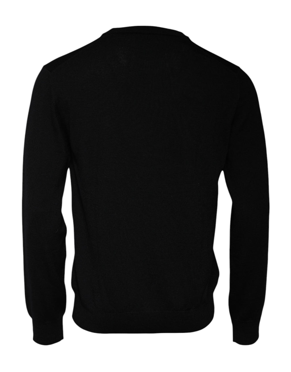 Pull en laine noir Dolce & Gabbana à logo, col rond, style élégant et décontracté, visible avec détails du logo sur la poitrine.