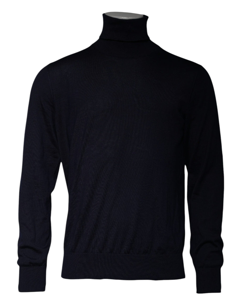 Pull en cachemire bleu Dolce & Gabbana à col roulé, coupe élégante et douceur visible, porté ou posé à plat.