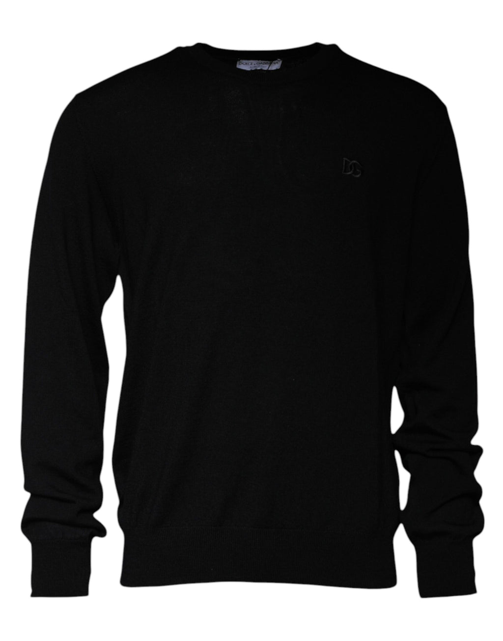 Pull-over en laine noir Dolce & Gabbana à logo, col rond, élégant et confortable, idéal pour un style sophistiqué.