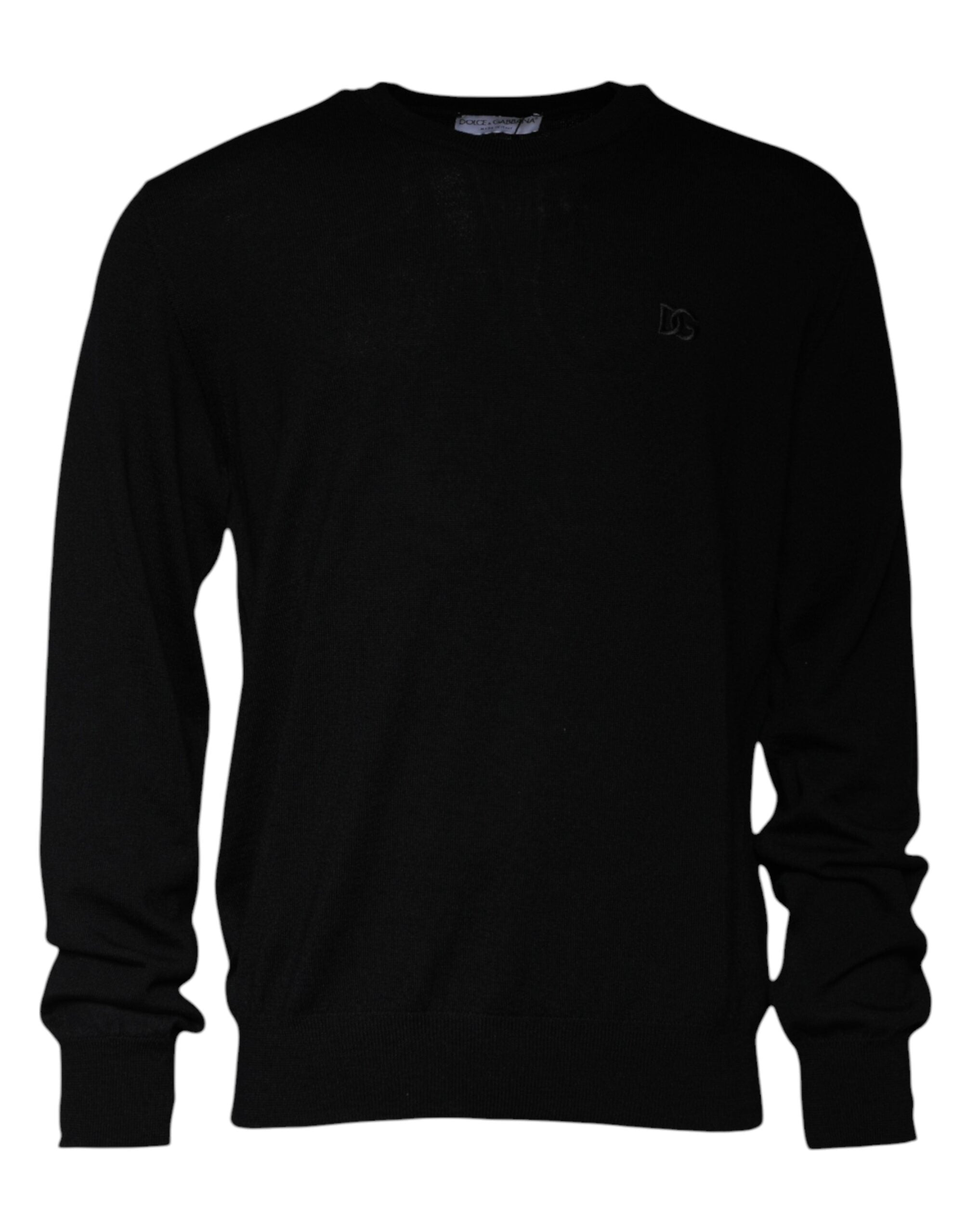 Pull-over en laine noir Dolce & Gabbana à logo, col rond, élégant et confortable, idéal pour un style sophistiqué.