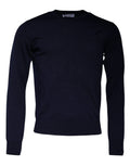 Pull en laine bleu Dolce & Gabbana DG Logo avec col rond, affichant le logo Dolce & Gabbana sur le devant.