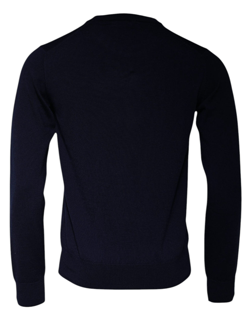 Pull en laine bleu Dolce & Gabbana avec logo DG, col rond, style élégant et confortable.
