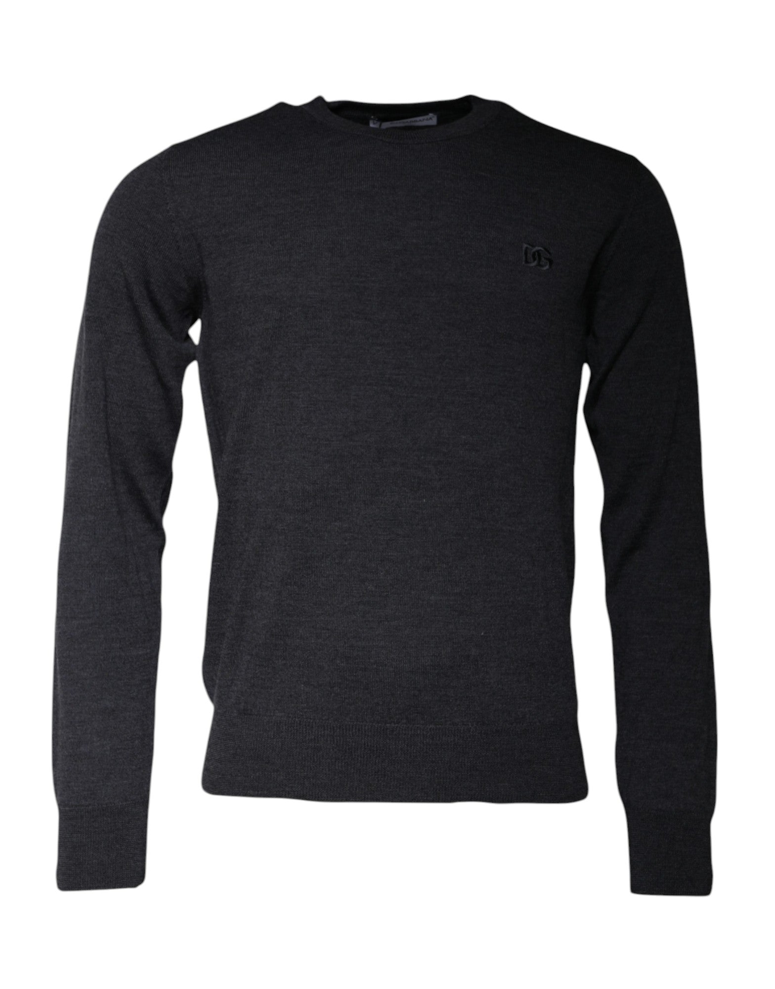 Pull à col rond gris foncé Dolce & Gabbana avec logo DG visible, en coton doux et confortable.