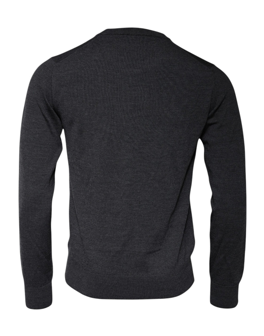 Pull à col rond Dolce & Gabbana gris foncé avec logo DG visible sur le devant, doux et élégant pour un style décontracté.