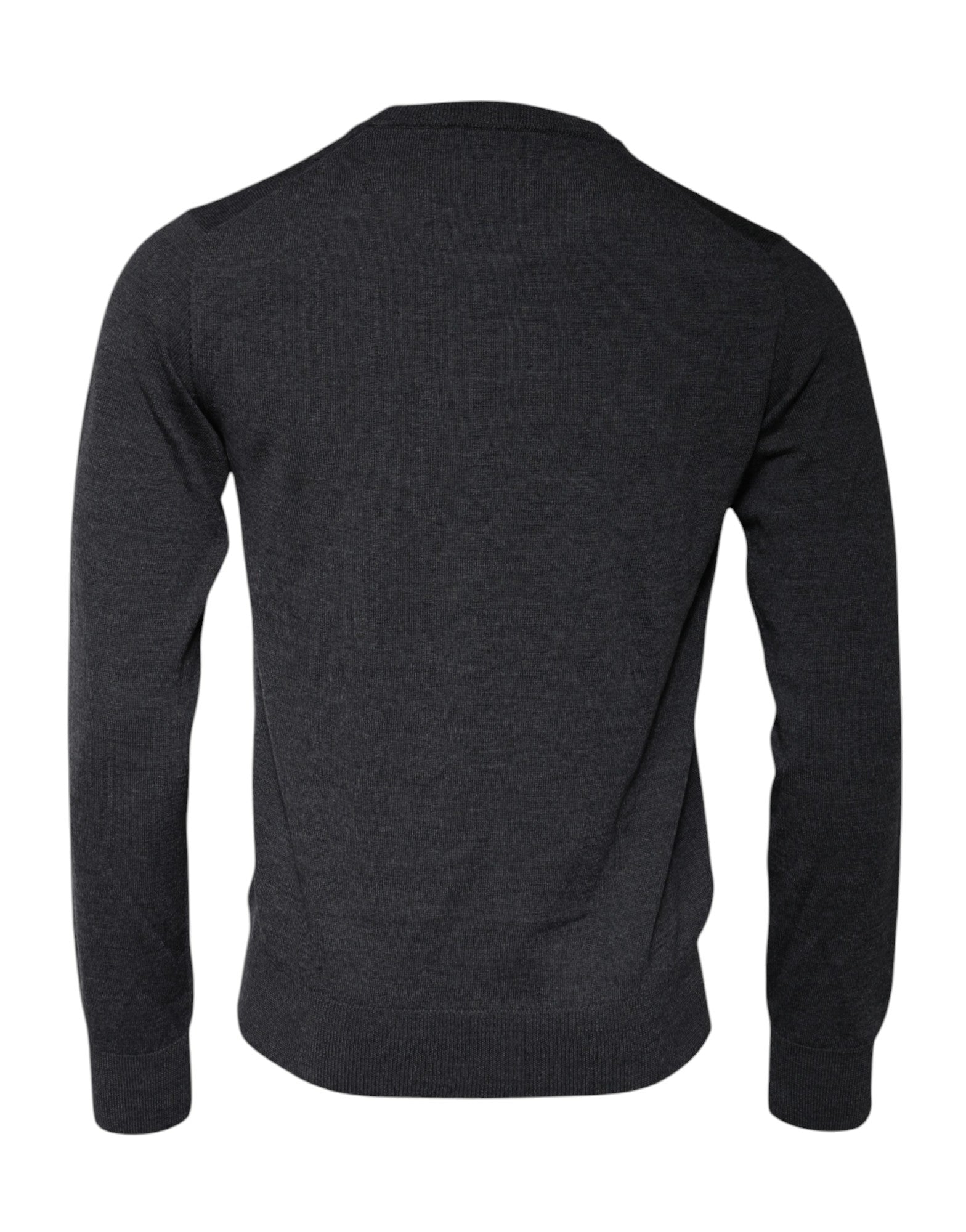 Pull à col rond Dolce & Gabbana gris foncé avec logo DG visible sur le devant, doux et élégant pour un style décontracté.