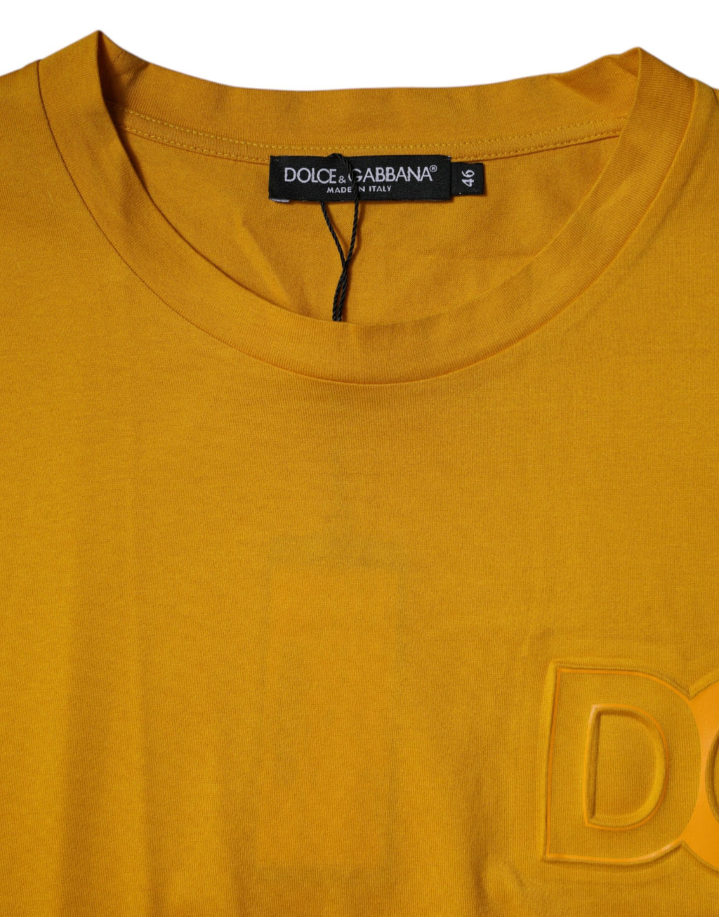 T-shirt à manches courtes Dolce & Gabbana, logo jaune foncé, col ras du cou, coton confortable, style décontracté.