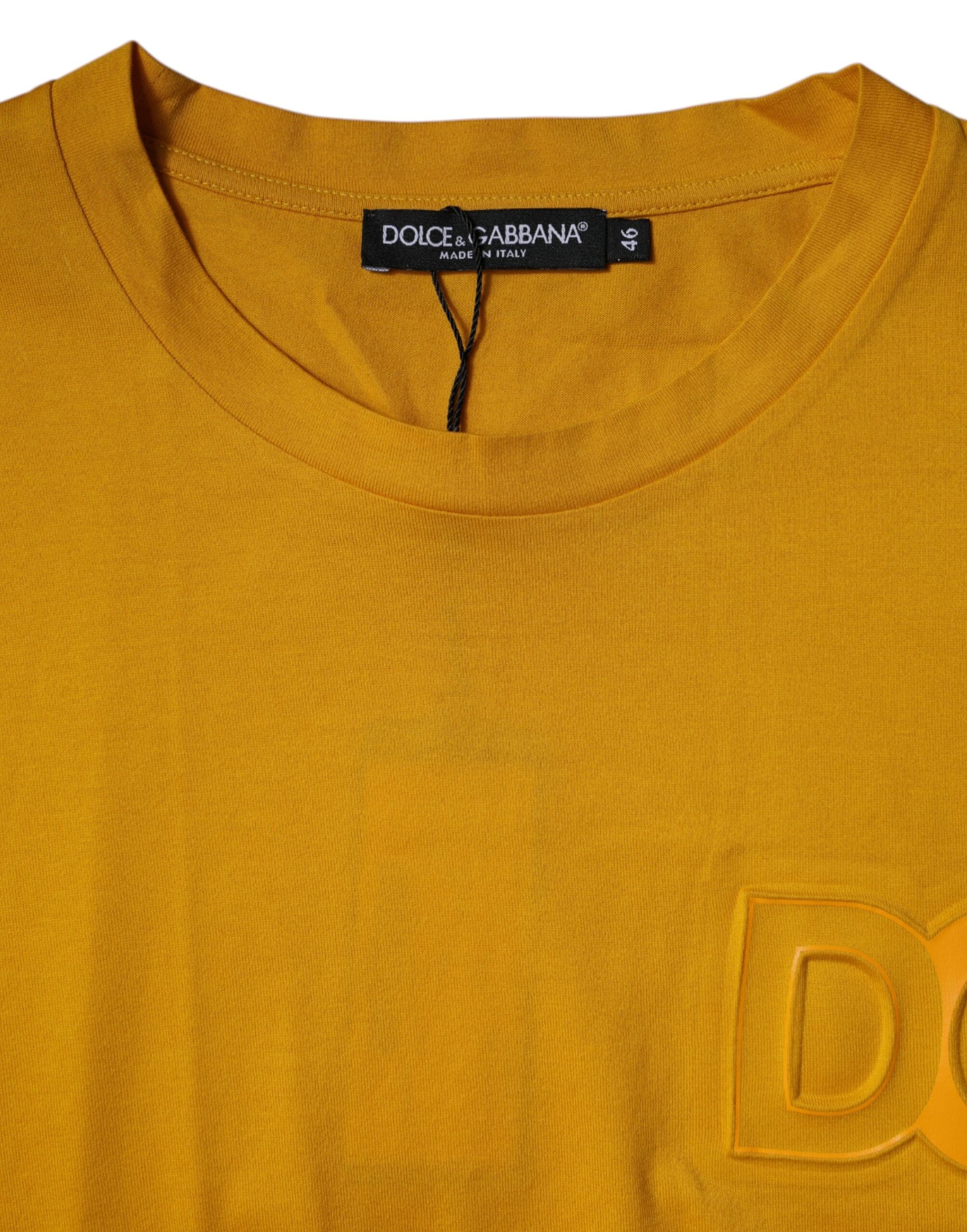 T-shirt à manches courtes Dolce & Gabbana, logo jaune foncé, col ras du cou, coton confortable, style décontracté.