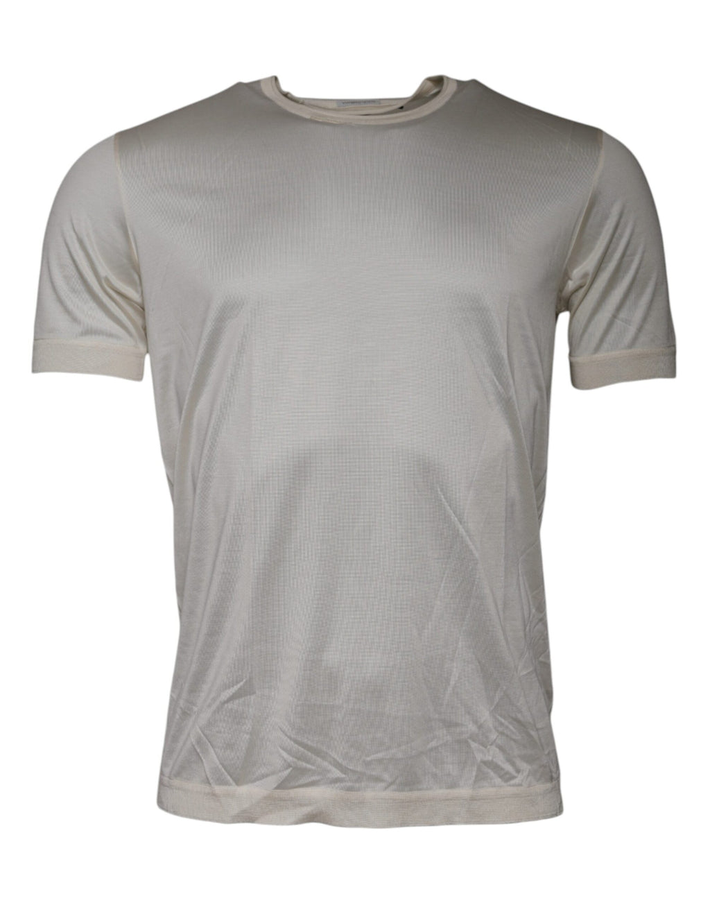 T-shirt en soie blanche à col rond à manches courtes de Dolce & Gabbana, vue de face.