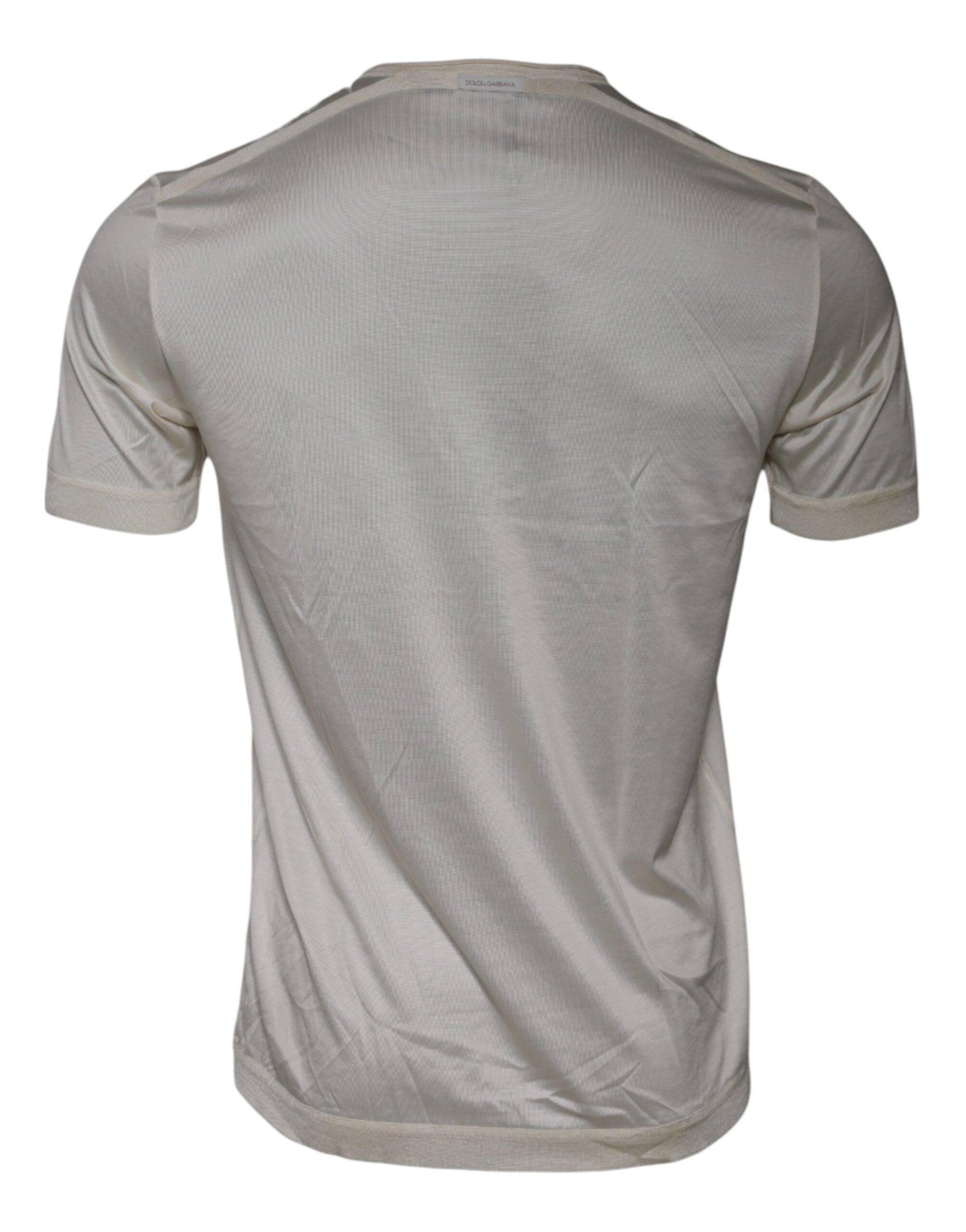 T-shirt Dolce & Gabbana en soie blanche à col rond et manches courtes, vue de face.