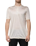 T-shirt homme Dolce & Gabbana en soie blanche à col rond et manches longues, style Henley élégant.