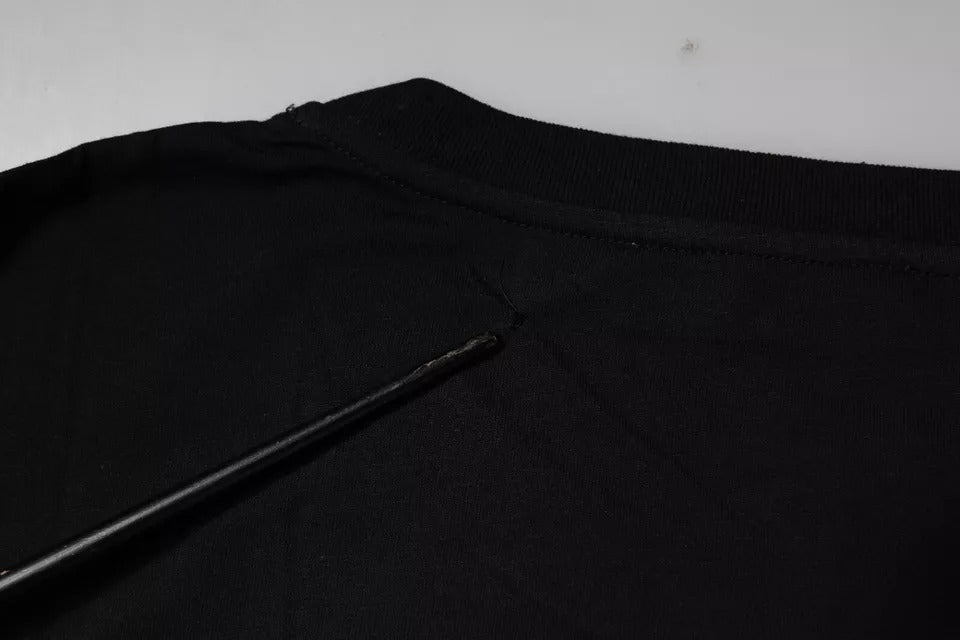 T-shirt à manches courtes noir Dolce & Gabbana avec logo imprimé en coton, vue de face.