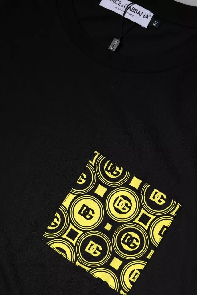 T-shirt noir à manches courtes Dolce & Gabbana avec logo imprimé en coton, moderne et élégant.