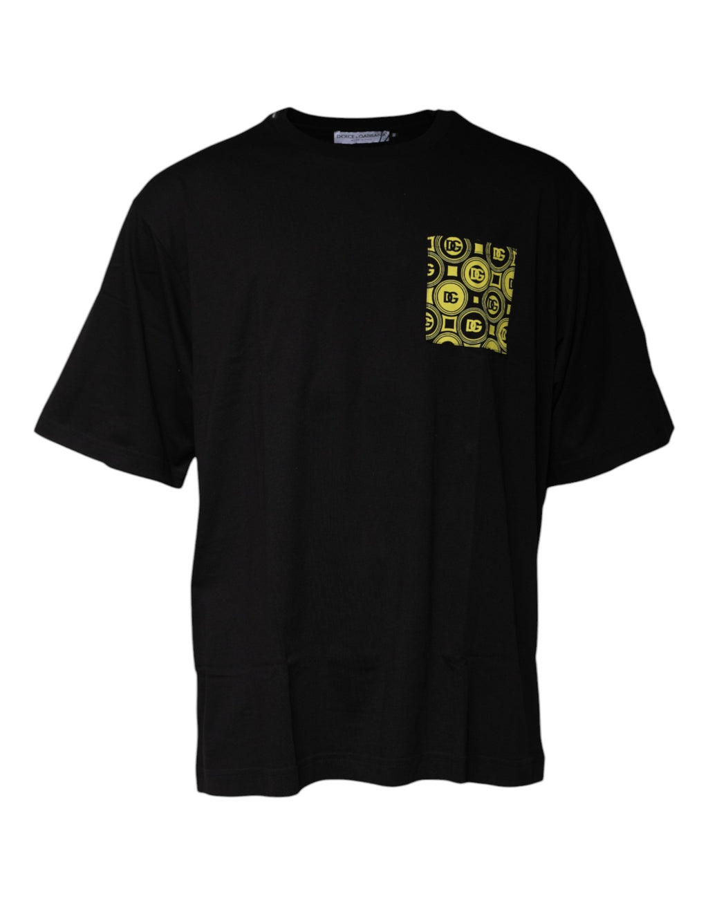 T-shirt noir Dolce & Gabbana en coton avec logo imprimé, manches courtes, style décontracté.