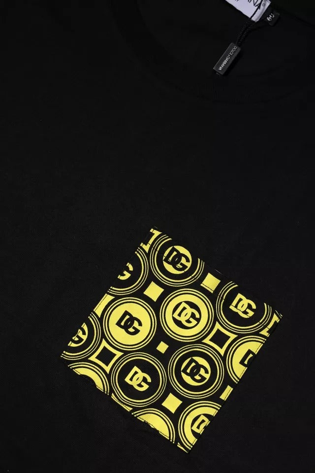 T-shirt noir Dolce & Gabbana en coton avec logo imprimé et manches courtes, vue de face.