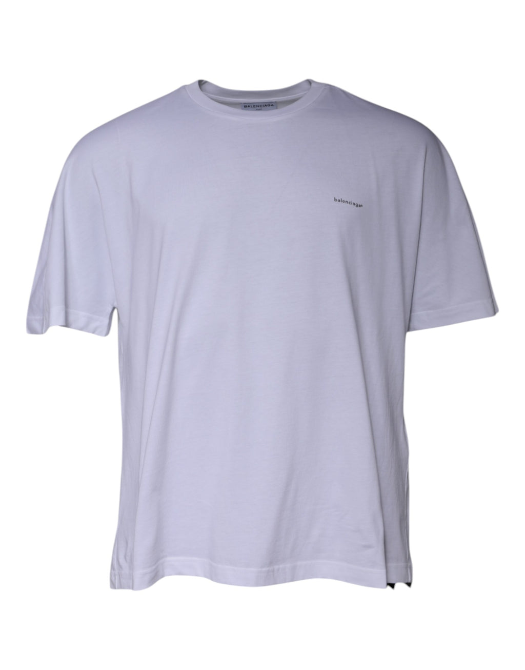 T-shirt blanc Balenciaga en coton avec logo, col rond à manches courtes, vue de face.