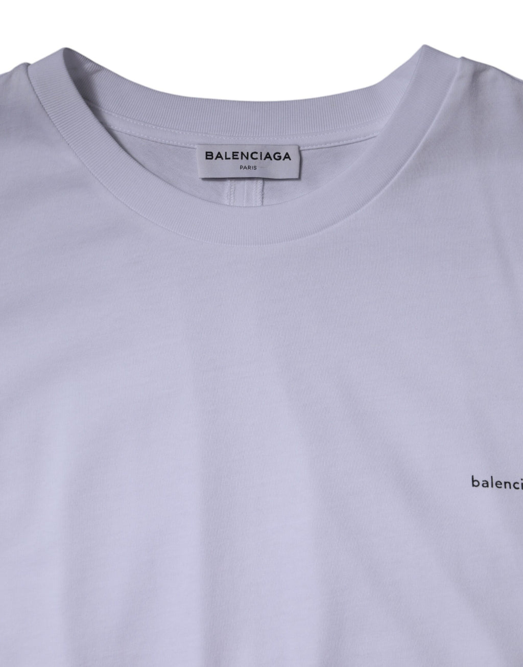 T-shirt blanc à logo Balenciaga, coton, col rond à manches courtes, vue de face.